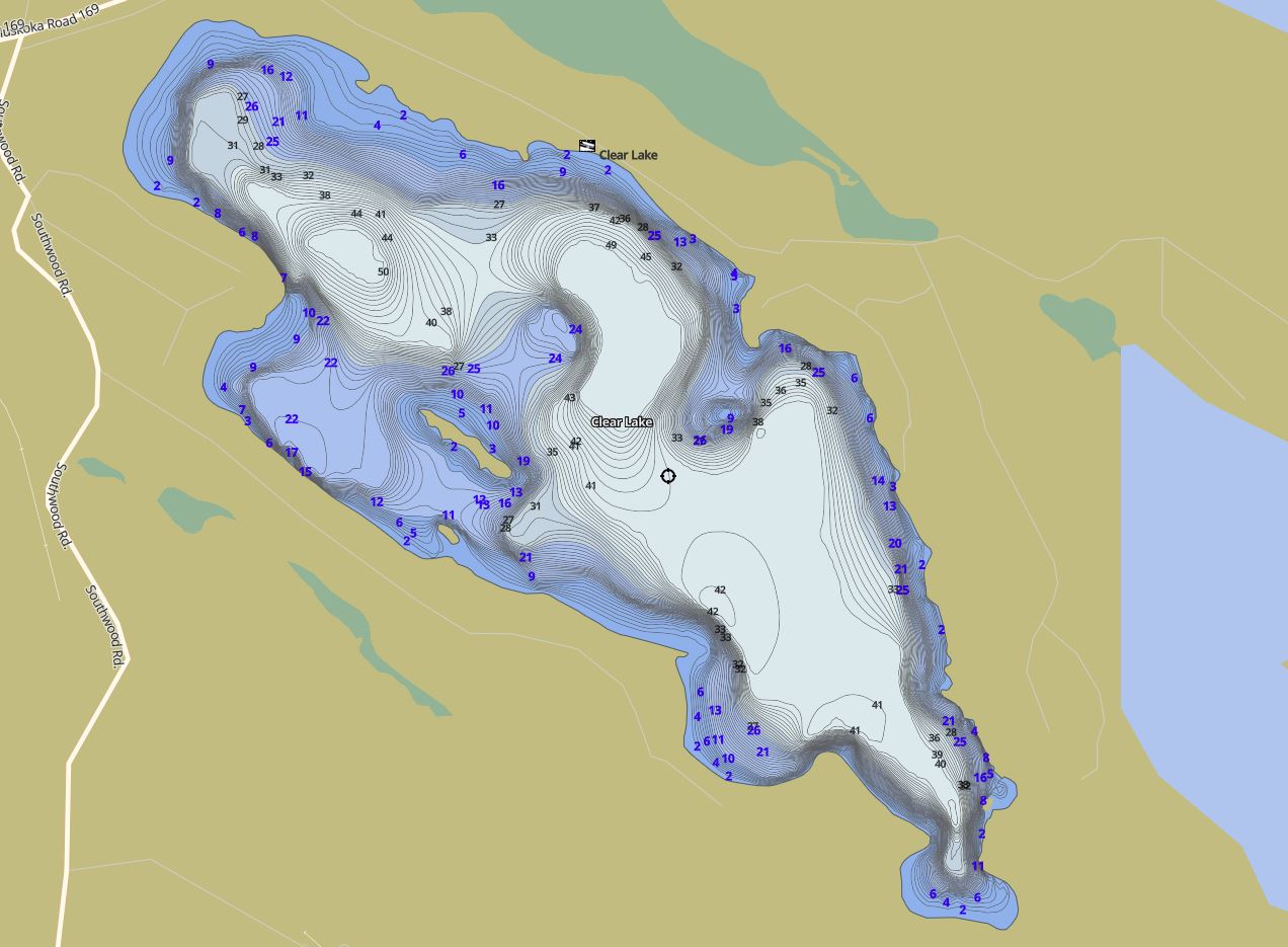 Contour Map of Clear Lake in Municipality of Muskoka Lakes and the District of Muskoka